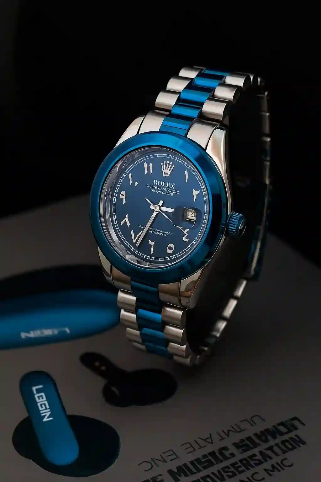 Rolex Arabic dial men's blue silver two-tone date watch