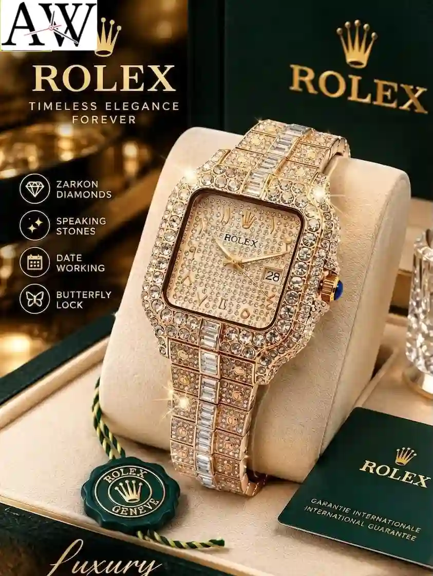 Rolex Ice Style Watch for Women | Luxury Iced Out Crystal Watch