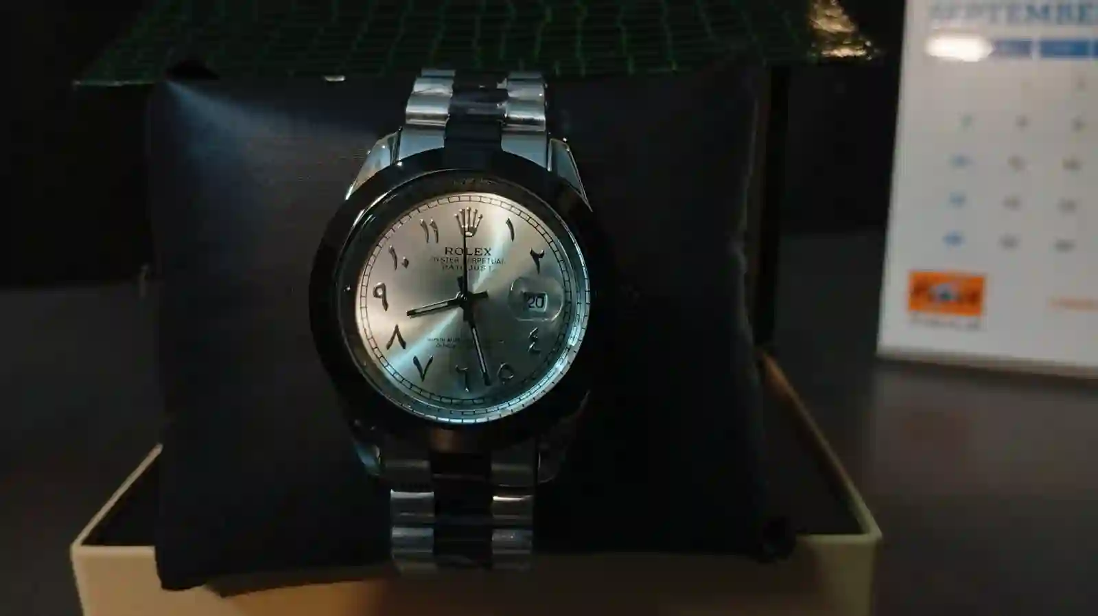 Rolex Arabic dial men's blue silver two-tone date watch